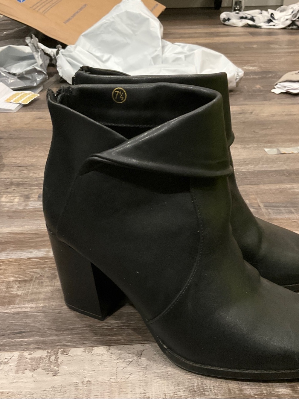 Black Women's Fold-Over Ankle Boot - Classic Block Heel